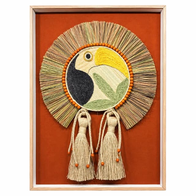 Quadro Artesanal Arara e Tucano Laranja I 70x100cm